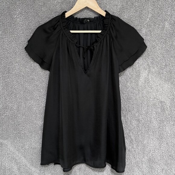 Banana Republic lightweight silky satin ruffle neck flutter sleeve top - Picture 2 of 6